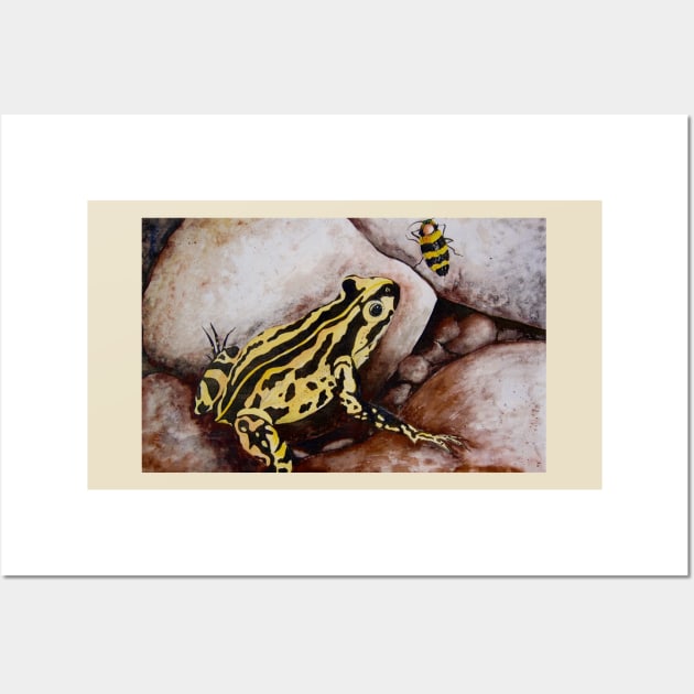 The Frog and the Jewel Beetle Watercolour Painting Wall Art by Heatherian